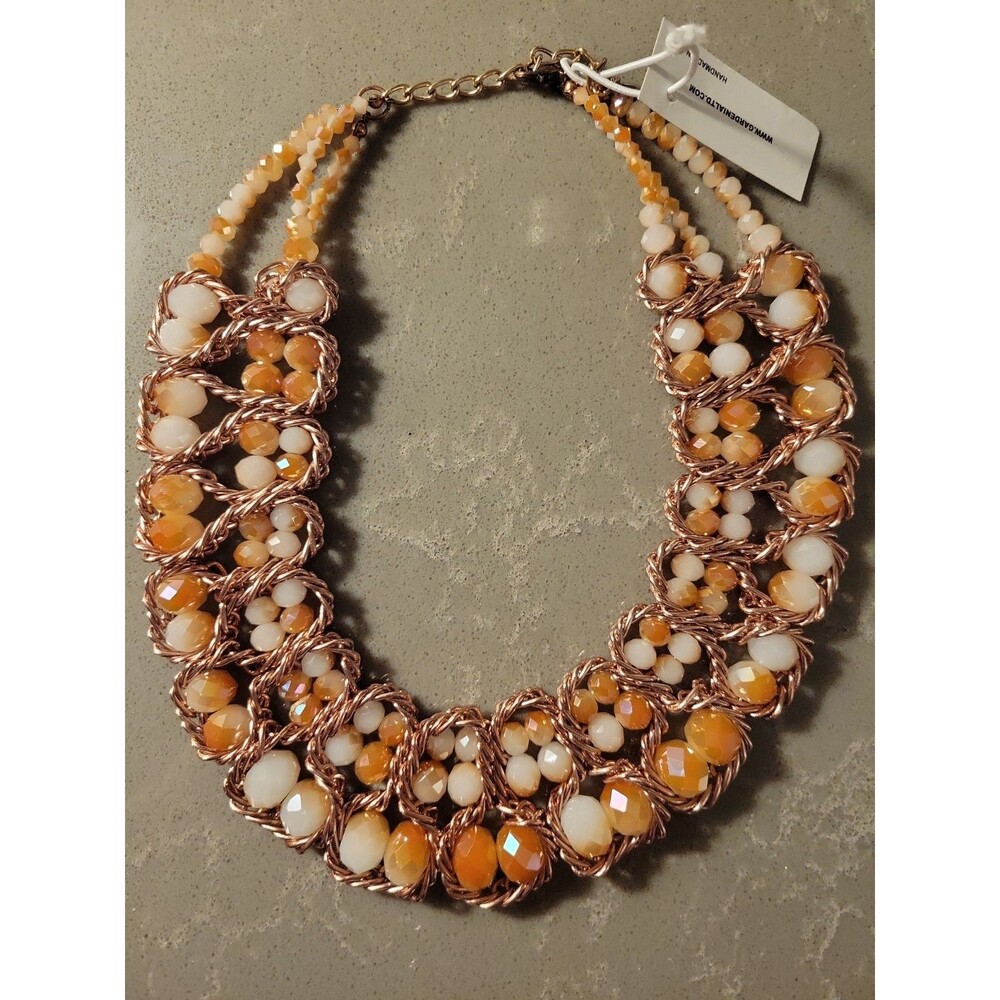 New Gardenia Jewelry statement choker rose gold-color Coral White Beads NWT